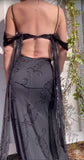 Sexy Black Spaghetti Strap Chiffon Beaded Long Prom Dress Vintage Backless Party Dress HZ1108
