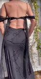 Sexy Black Spaghetti Strap Chiffon Beaded Long Prom Dress Vintage Backless Party Dress HZ1108