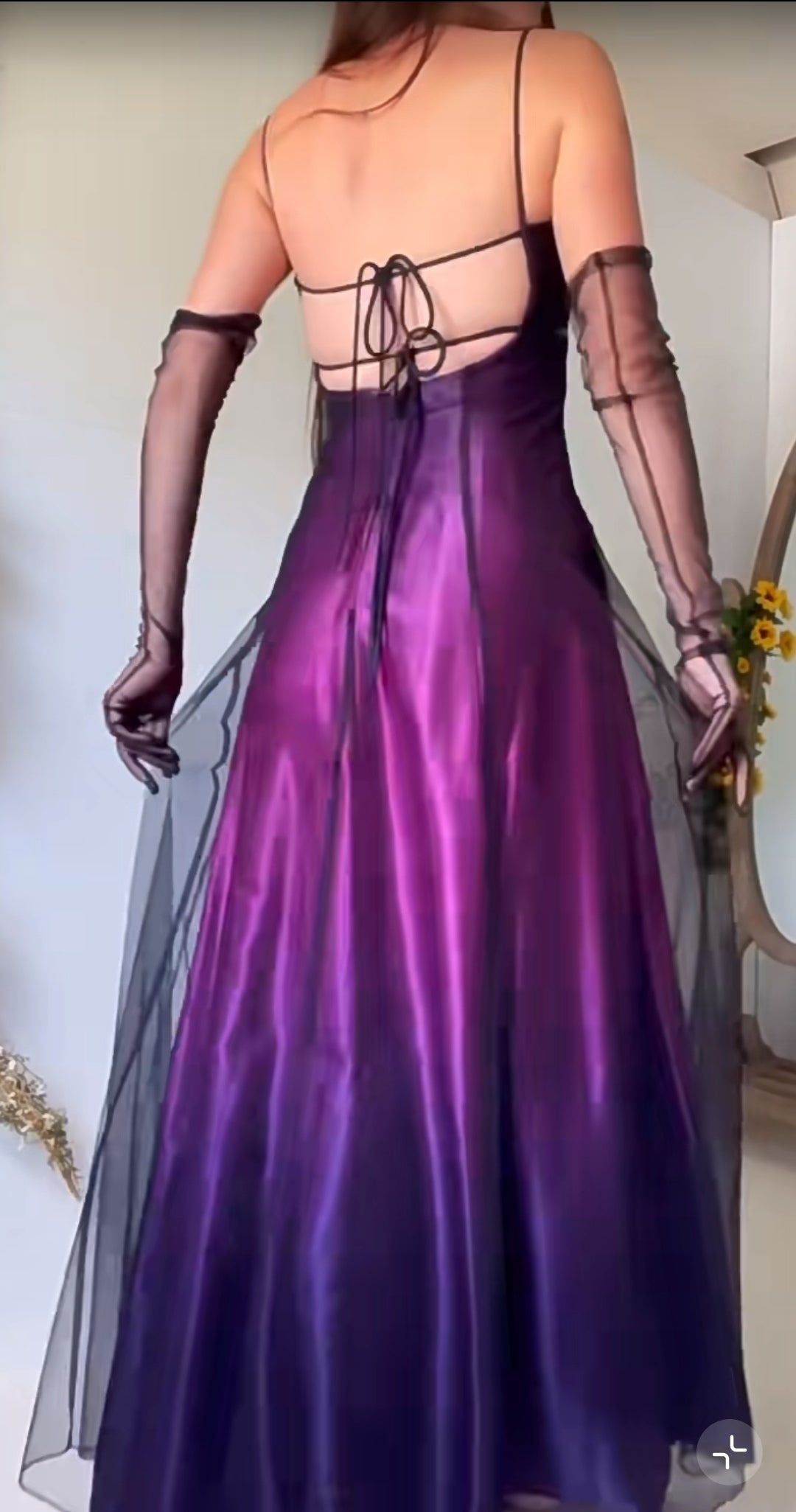 90s Midnight Purple Satin Long Prom Dress Enchanted Spaghetti Strap Beading & Tulle Evening Gown HZ1108