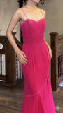 Fairytale Pink Spaghetti Strap Beaded Long Prom Dress Formal Evening Gowns HZ1108