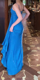Elegant Blue Spaghetti Strap Velvet Long Prom Dress Vintage Backless Party Dress HZ1108