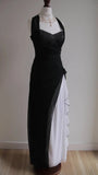 Vintage Black Chiffon Beaded Neck Prom Dresses Elegant White Ruffle Party Dresses HZ1108