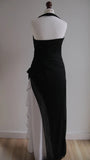 Vintage Black Chiffon Beaded Neck Prom Dresses Elegant White Ruffle Party Dresses HZ1108