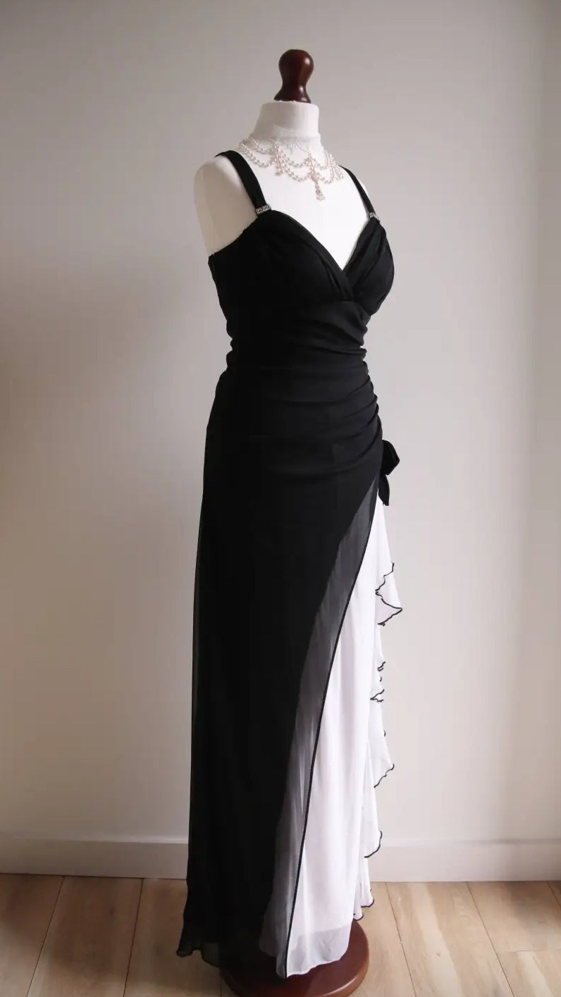 Elegant Black V-neck Chiffon Ball Dress Glam Ruffle Party Dress HZ1108