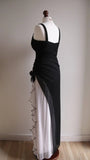 Elegant Black V-neck Chiffon Ball Dress Glam Ruffle Party Dress HZ1108
