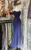 Elegant Gradient Midnight Purple Mermaid Spaghetti Strap Chiffon Long Prom Dresses Backless Evening Dress HZ1108