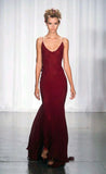 Elegant Burgundy Spaghetti Straps Mermaid Backless Chiffon Long Prom Dress HZ1108