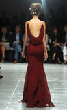 Elegant Burgundy Spaghetti Straps Mermaid Backless Chiffon Long Prom Dress HZ1108