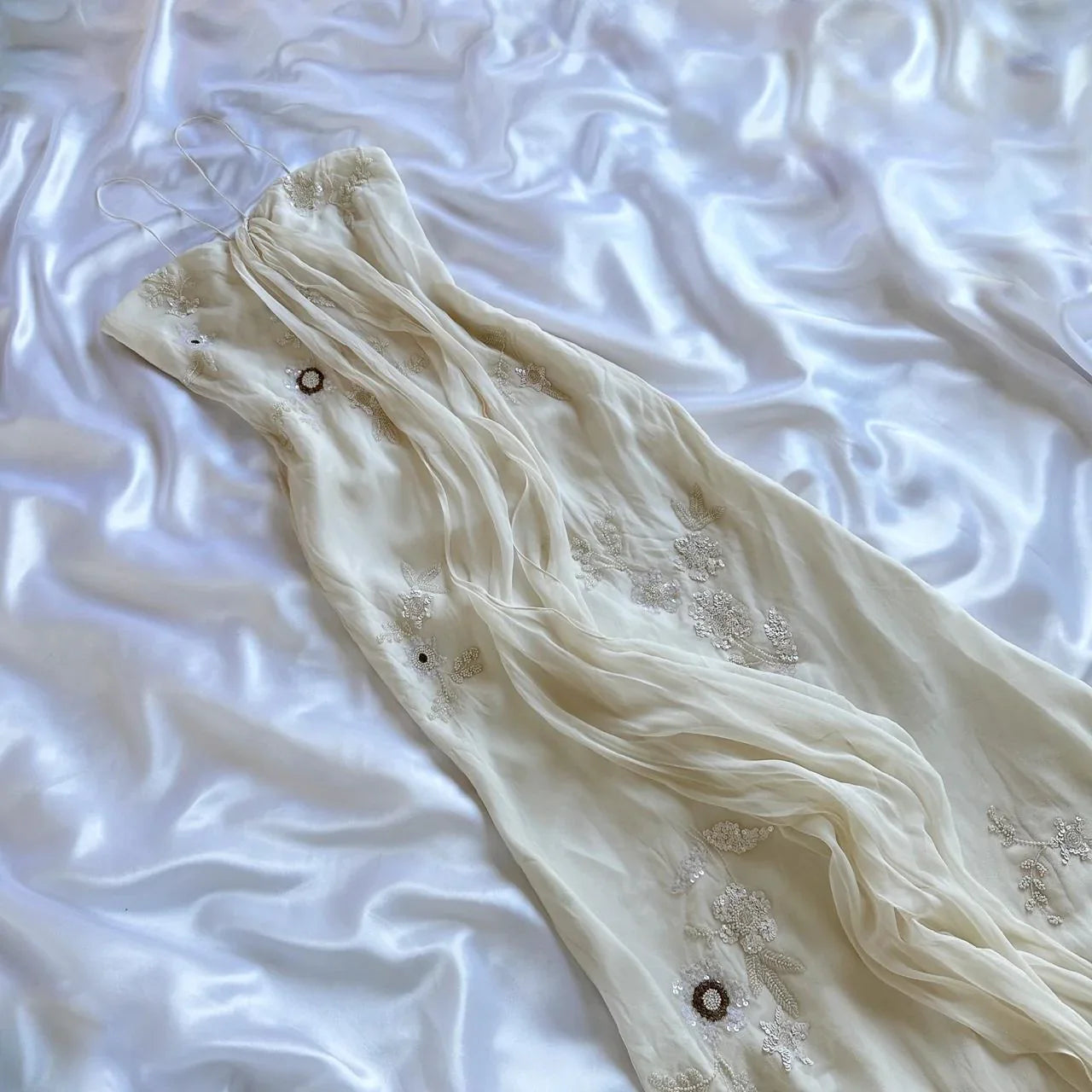 Vintage White Spaghetti Straps Chiffon Sheath Gentle Prom Dresses with Beading HZ1108