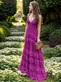 Elegant Purple Spaghetti Straps A-Line Chiffon Long Prom Dress Backless Formal Evening Dress HZ1108