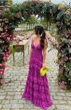 Elegant Purple Spaghetti Straps A-Line Chiffon Long Prom Dress Backless Formal Evening Dress HZ1108