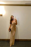 Elegant Champagne Strapless Sheath Sparkling Tulle Long Prom Dress Sexy Party Dress HZ1108