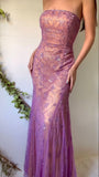 Vintage-Inspired Purple Chiffon Mermaid Prom Dresses Elegant Beaded Sleeveless Party Dresses HZ1108