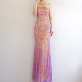 Vintage-Inspired Purple Chiffon Mermaid Prom Dresses Elegant Beaded Sleeveless Party Dresses HZ1108