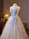 Fairytale A-Line Sweetheart Tulle Champagne Long Prom Dresses Beaded Sequins Sweet 16 HZ1108