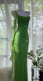 Fairytale Green Spaghetti Strap Mermaid Prom Dresses Sparkling Beaded Sequins Long Evening Dresses with Open Back HZ1108