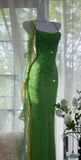 Fairytale Green Spaghetti Strap Mermaid Prom Dresses Sparkling Beaded Sequins Long Evening Dresses with Open Back HZ1108