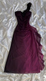 Vintage Grape One Shoulder Shiny Chiffon Sheath Elegant Party Dress with Ruffles HZ1108