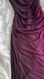 Vintage Grape One Shoulder Shiny Chiffon Sheath Elegant Party Dress with Ruffles HZ1108