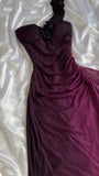 Vintage Grape One Shoulder Shiny Chiffon Sheath Elegant Party Dress with Ruffles HZ1108