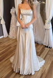 Elegant Spaghetti Straps Mermaid Wedding Dress Satin Beading Long Prom Dress Simple Formal Evening Dress HZ1108
