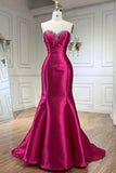 Elegant Fuchsia Sweetheart Mermaid Satin Long Prom Dress Simple Formal Evening Dress HZ1108