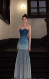 Gorgeous Gradient Blue Mermaid Sweetheart Chiffon Long Prom Dress Elegant Evening Dress HZ1108