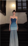 Gorgeous Gradient Blue Mermaid Sweetheart Chiffon Long Prom Dress Elegant Evening Dress HZ1108