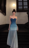 Gorgeous Gradient Blue Mermaid Sweetheart Chiffon Long Prom Dress Elegant Evening Dress HZ1108