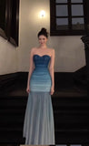 Gorgeous Gradient Blue Mermaid Sweetheart Chiffon Long Prom Dress Elegant Evening Dress HZ1108