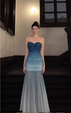 Gorgeous Gradient Blue Mermaid Sweetheart Chiffon Long Prom Dress Elegant Evening Dress HZ1108