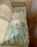 Fairytale Mint Green Spaghetti Straps Chiffon Ruffled Prom Dresses Shiny Beaded Sequined Backless Evening Dresses HZ1108
