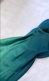 Vintage Gradient Teal V-neck Spaghetti Strap Satin Party Dresses Elegant Backless Prom Dress HZ1108