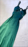 Vintage Gradient Teal V-neck Spaghetti Strap Satin Party Dresses Elegant Backless Prom Dress HZ1108