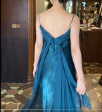 Elegant Gothic Spaghetti Straps Party Dresses Vintage Teal Glitter Satin Evening Dresses HZ1108