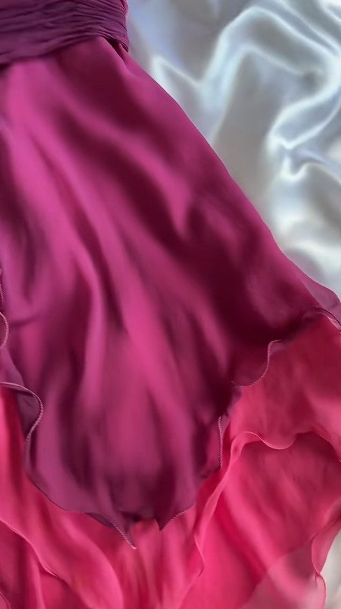 Fairytale Gothic V-neck A-Line Chiffon Party Dress Vintage Gradient Pink Short Prom Dress HZ1108