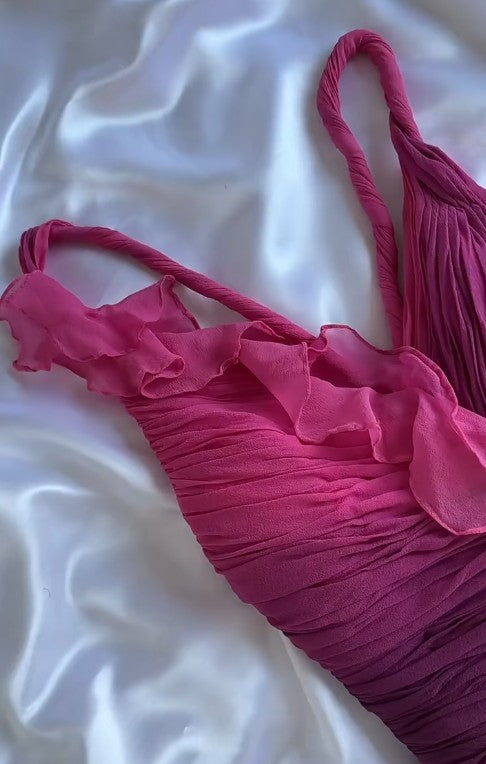 Fairytale Gothic V-neck A-Line Chiffon Party Dress Vintage Gradient Pink Short Prom Dress HZ1108