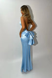 Simple Pink Satin Mermaid Spaghetti Straps Evening Dress Sexy Backless Prom Dress for Party HZ1108