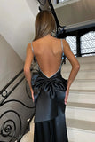 Simple Pink Satin Mermaid Spaghetti Straps Evening Dress Sexy Backless Prom Dress for Party HZ1108