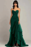 Elegant Dark Green A-Line Sweetheart Tulle Layered Long Prom Dresses Formal Evening Dress HZ1108