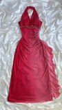 Vintage Gradient Red Halter Sheath Party Dress Elegant Gothic Glitter Chiffon Prom Dress HZ1108