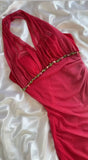 Vintage Gradient Red Halter Sheath Party Dress Elegant Gothic Glitter Chiffon Prom Dress HZ1108