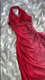 Vintage Gradient Red Halter Sheath Party Dress Elegant Gothic Glitter Chiffon Prom Dress HZ1108