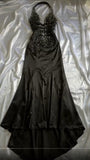 Elegant Black Deep V Neck Satin Mermaid Party Dresses Vintage Backless Beaded Evening Dress HZ1108