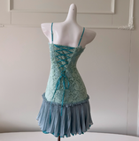 Sweet Tiffany Blue Spaghetti Strap Chiffon Party Dresses Lace Applique Short Prom Dresses Homecoming Dress HZ1108