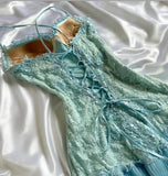 Sweet Tiffany Blue Spaghetti Strap Chiffon Party Dresses Lace Applique Short Prom Dresses Homecoming Dress HZ1108