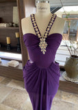 Gorgeous Blue V-neck Chiffon Bodycon Party Dresses Elegant Rhinestone Evening Dresses HZ1108