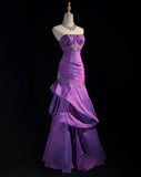 Glam Strapless Mermaid Taffeta Long Prom Dresses Purple Long Formal Dresses Elegant Evening Dresses with Beadings HZ1108