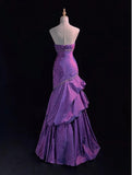Glam Strapless Mermaid Taffeta Long Prom Dresses Purple Long Formal Dresses Elegant Evening Dresses with Beadings HZ1108