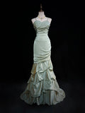 Forest Green Spaghetti Straps Mermaid Satin Long Prom Dresses Sweet 16 Formal Evening Dresses HZ1108